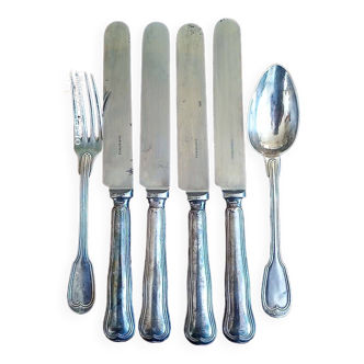 Christofle - 4 silver-plated knives + 2 Alfénide cutlery - old model