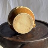 Vintage yellow stoneware carafe with beaded friezes Made in France H22