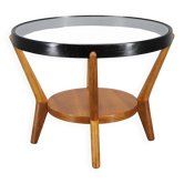 Table basse ronde vintage en chêne et verre par Kropáček & Koželka