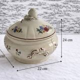 Sarreguemines Agreste soup tureen, antique French earthenware with lid.