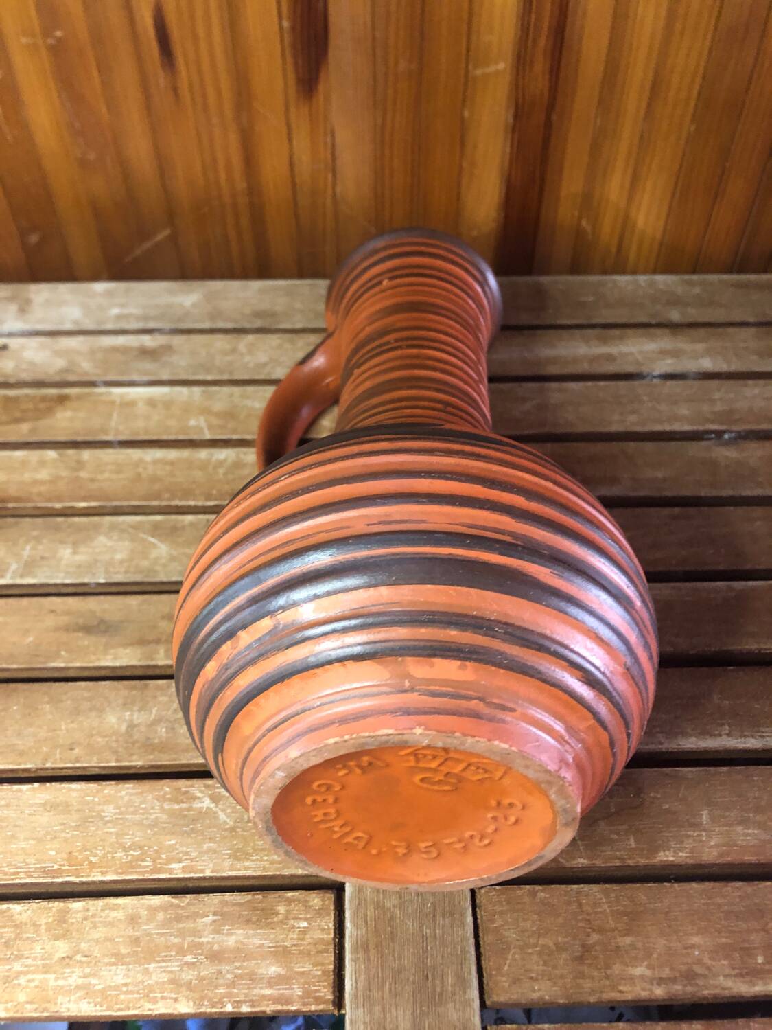 Old brown & orange ceramic pitcher vase w. germany vintage #a470