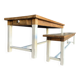 Farm table in solid oak - white patinated legs and its bench.
