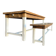 Farm table in solid oak - white patinated legs and its bench.