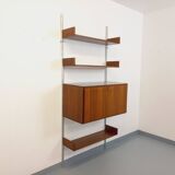 Wall shelf library with vintage ARP Minvielle secretary bar