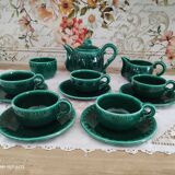 Coffee or tea set 14 pieces in emerald green earthenware José Pobert
