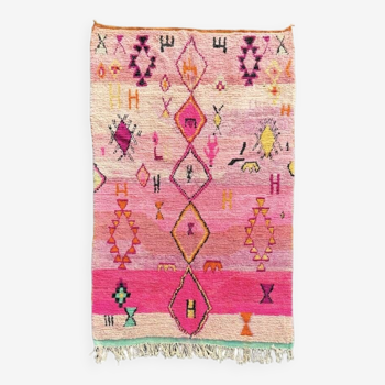 Large new Berber Boujad pink children's bedroom rug in wool
