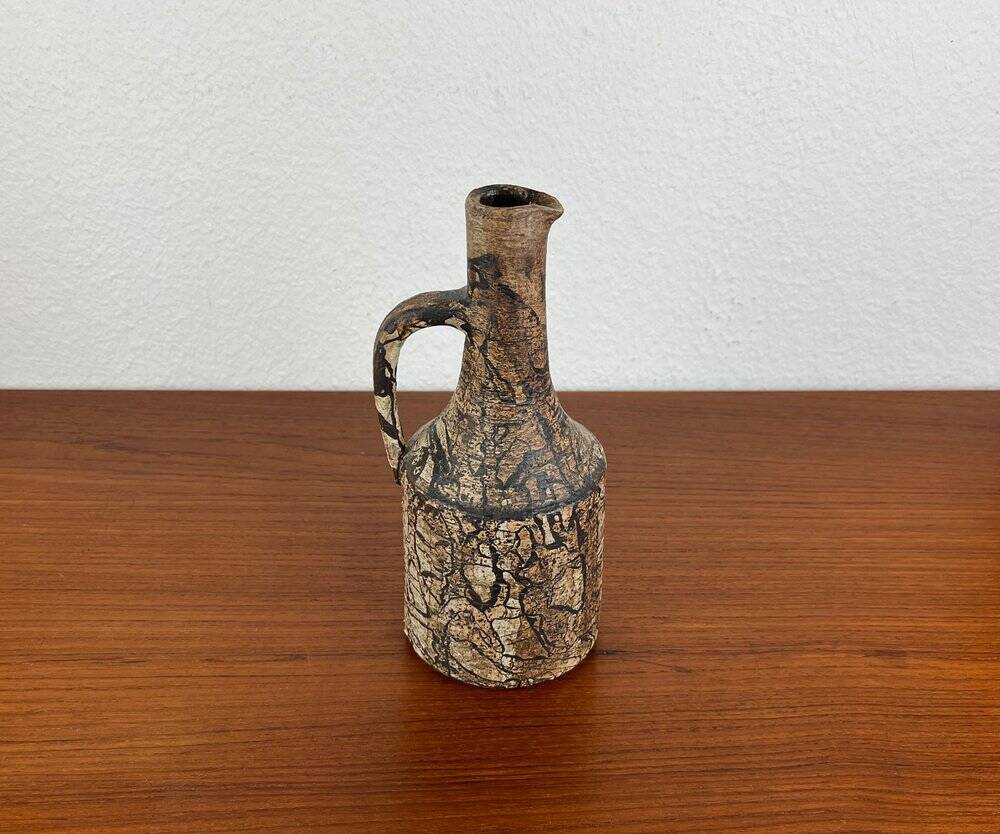 Brutalist vintage studio pottery vase carafe by Gerhard Liebenthron, 1970s.