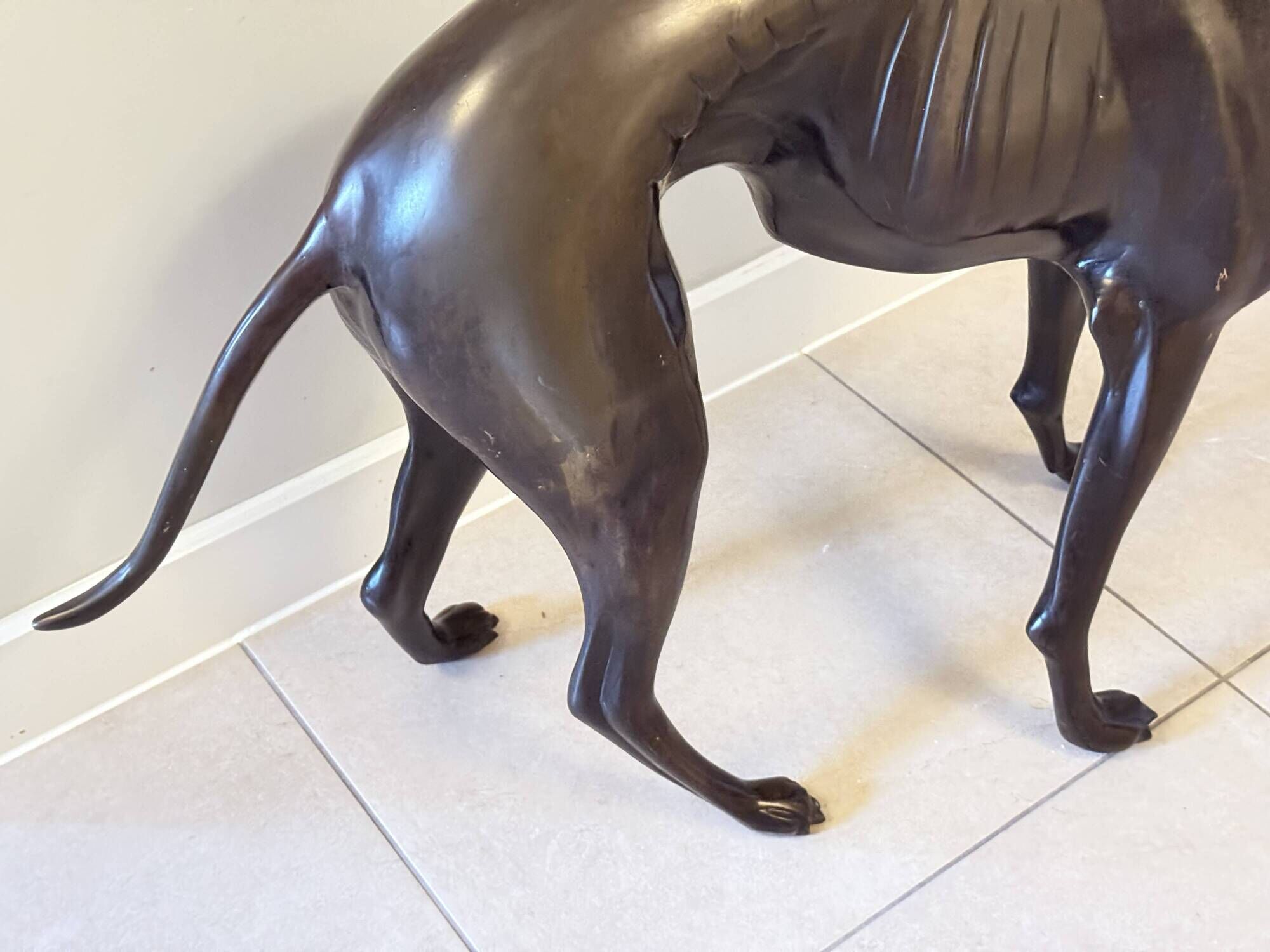 Monumental Bronze Statue of an Italian Greyhound / Whippet – Large Antique Sculpture Representing a Dog