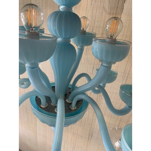 Contemporary matte light-blue murano style glass chandelier