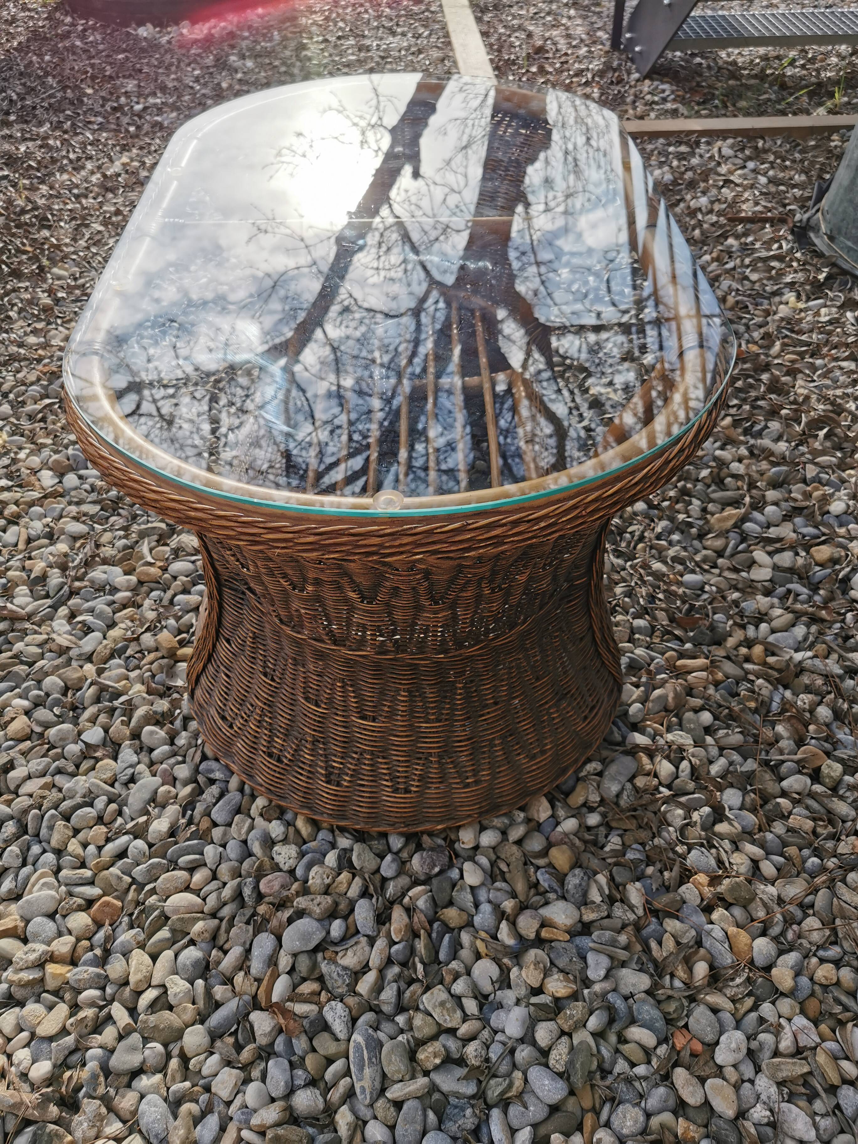 Oval vintage rattan coffee table