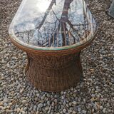 Oval vintage rattan coffee table
