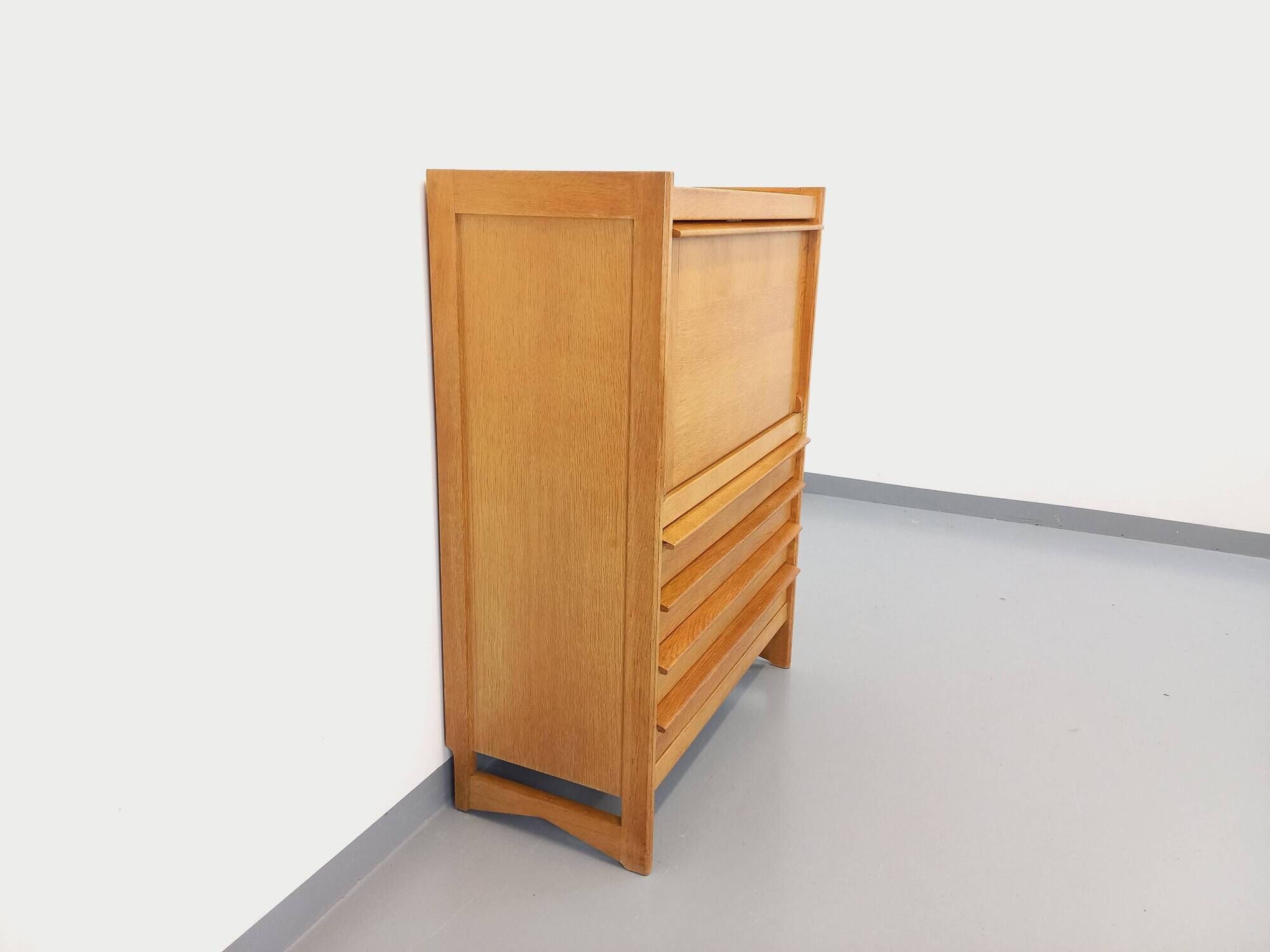 Vintage Guillerme and Chambron secretary desk in solid oak from the 50s and 60s