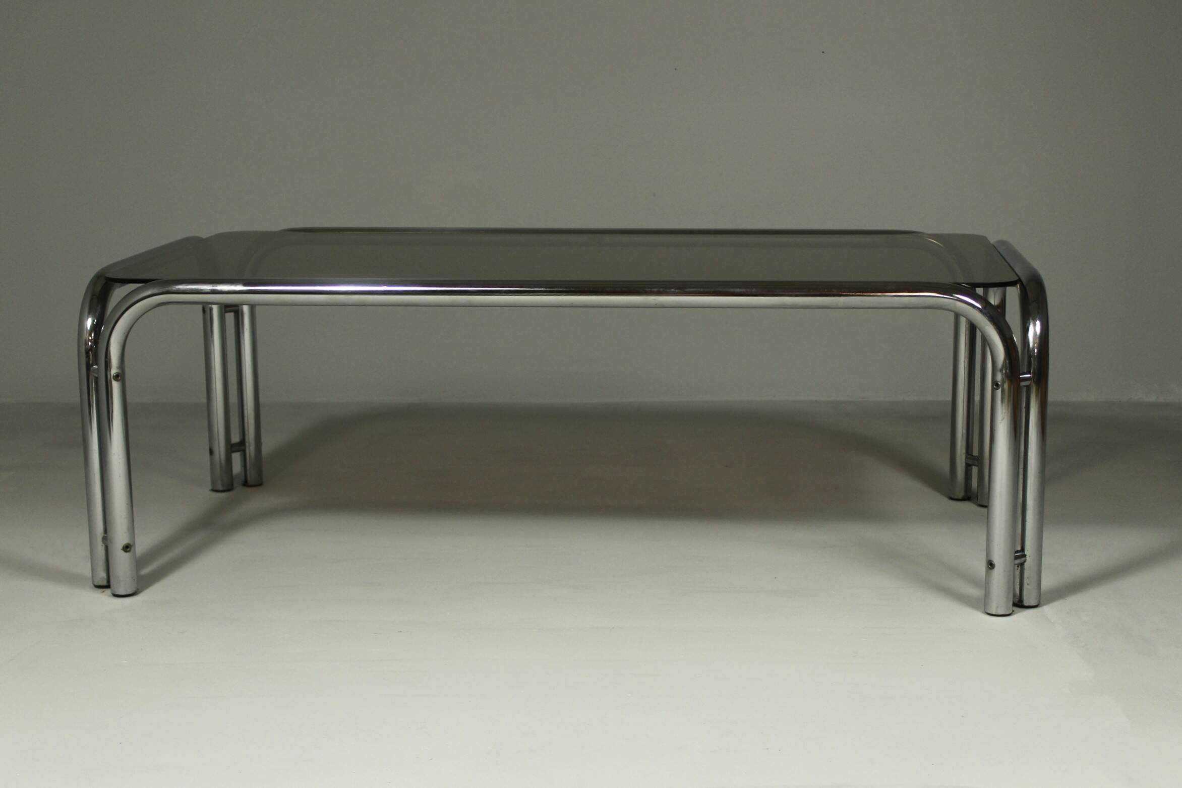 Large Coffee Table from Tubular Steel and Smoked Glass, 1980s.