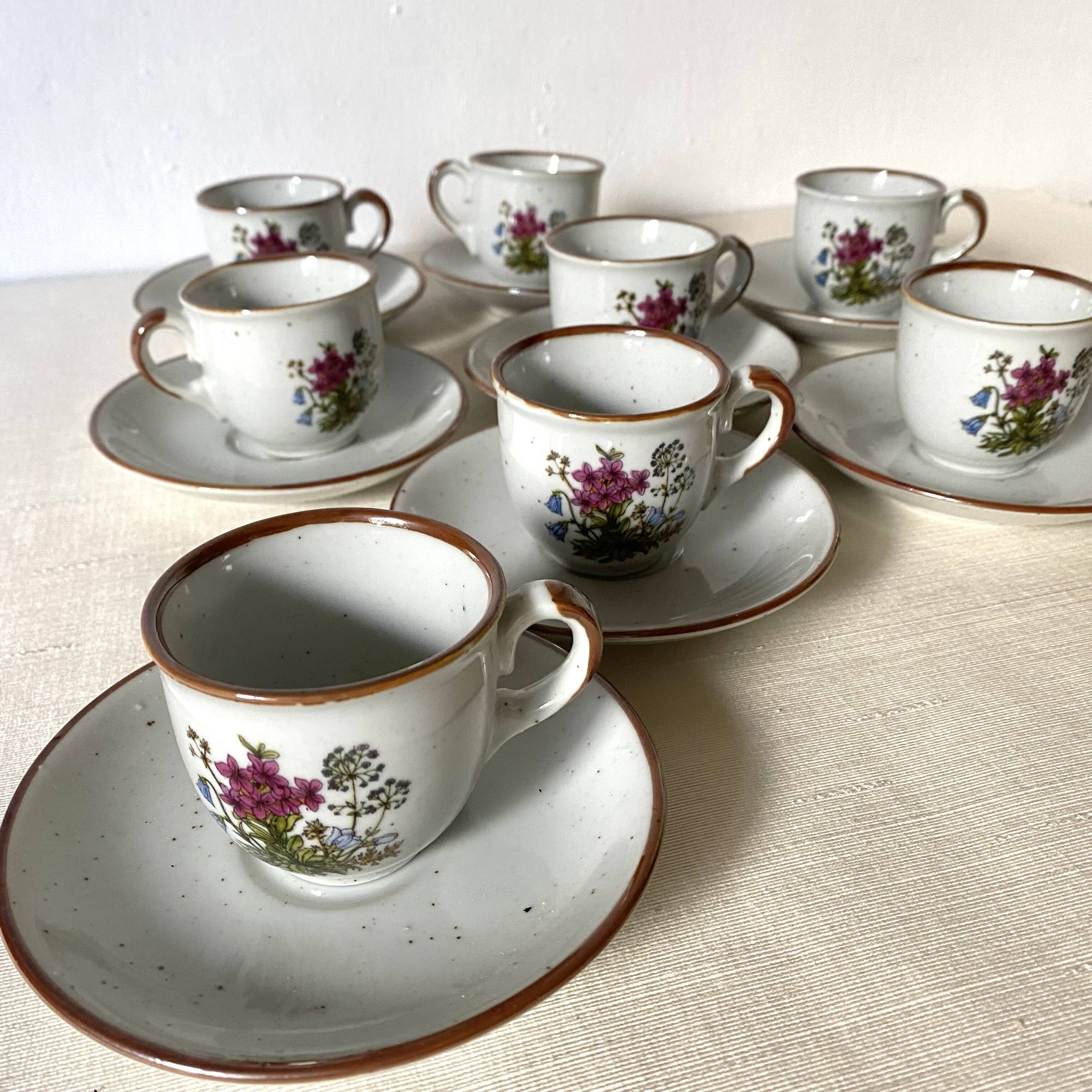 80s flowery stoneware cups
