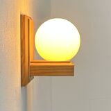 Vintage wall light, pine and opaline glass, France, 1970