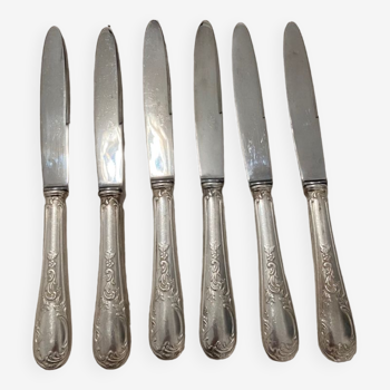 Set of 6 cheese or dessert knives in vintage silver metal