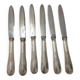 Set of 6 cheese or dessert knives in vintage silver metal