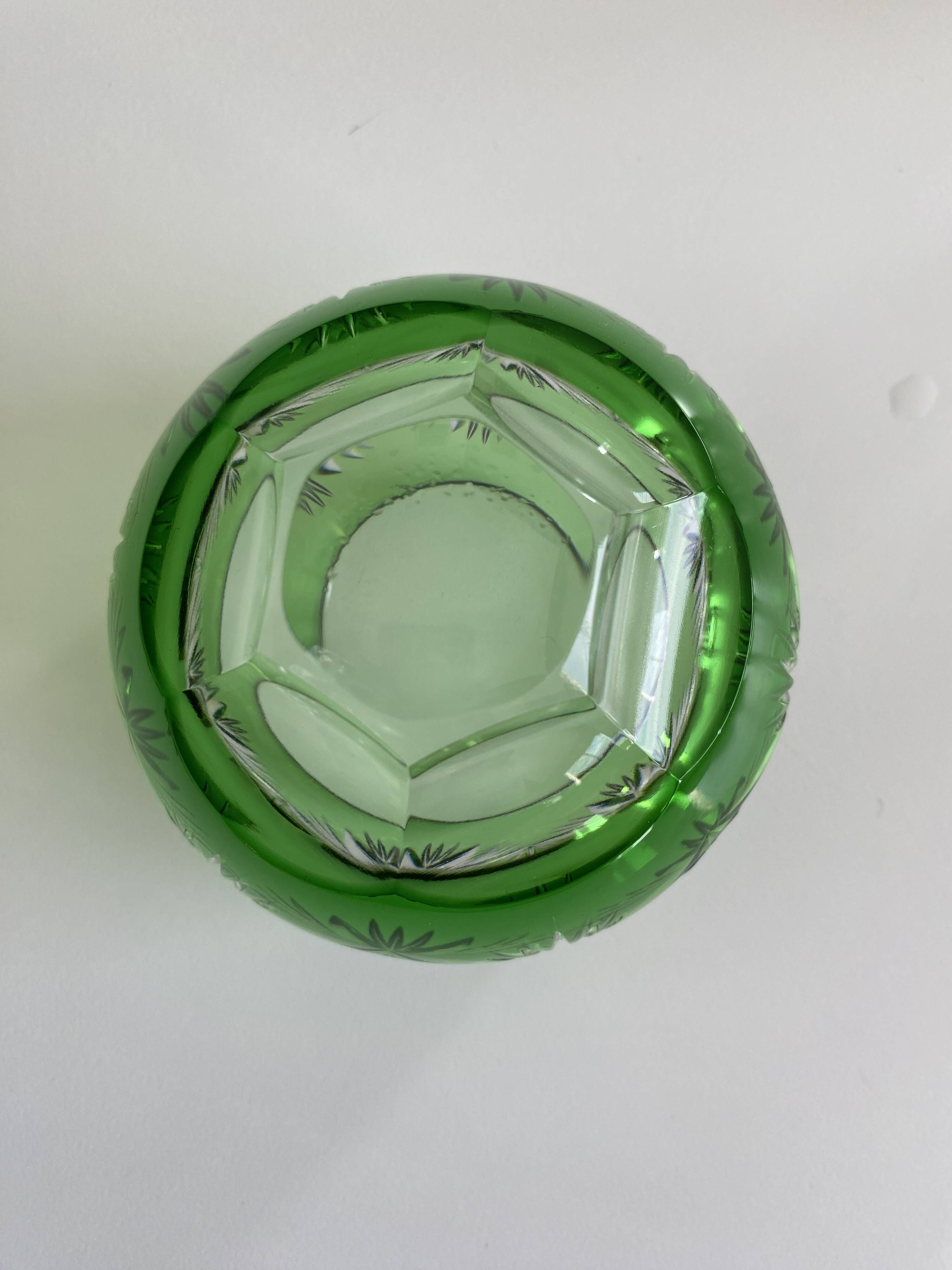 Green cut crystal bowl