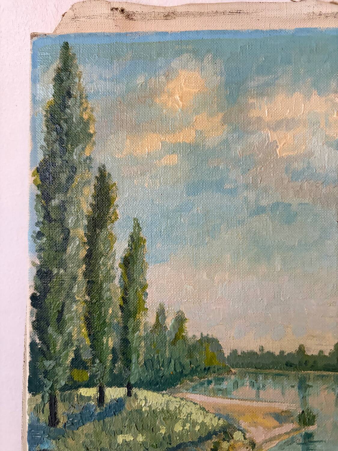 Boats by the water, oil on canvas signed