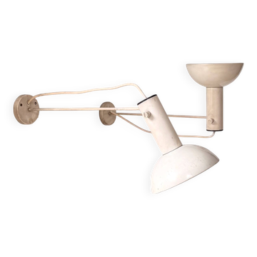 Pair of XL vintage wall lights in matte white metal, France 1970.