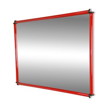Miroir en cadre rouge postmoderne italien, années 1980