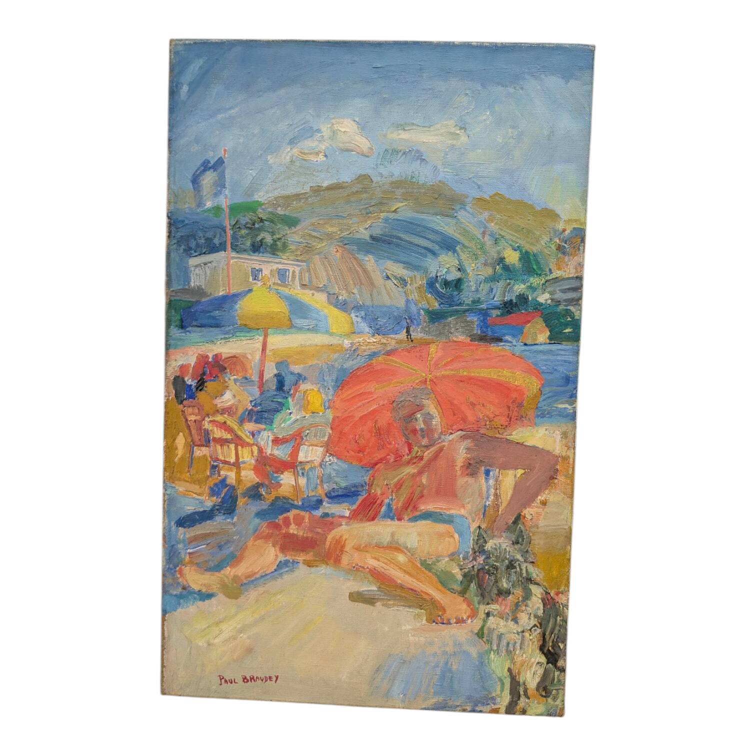 Canvas signed by Paul Braudey – Beach scene, oil on canvas 61 × 38 cm
