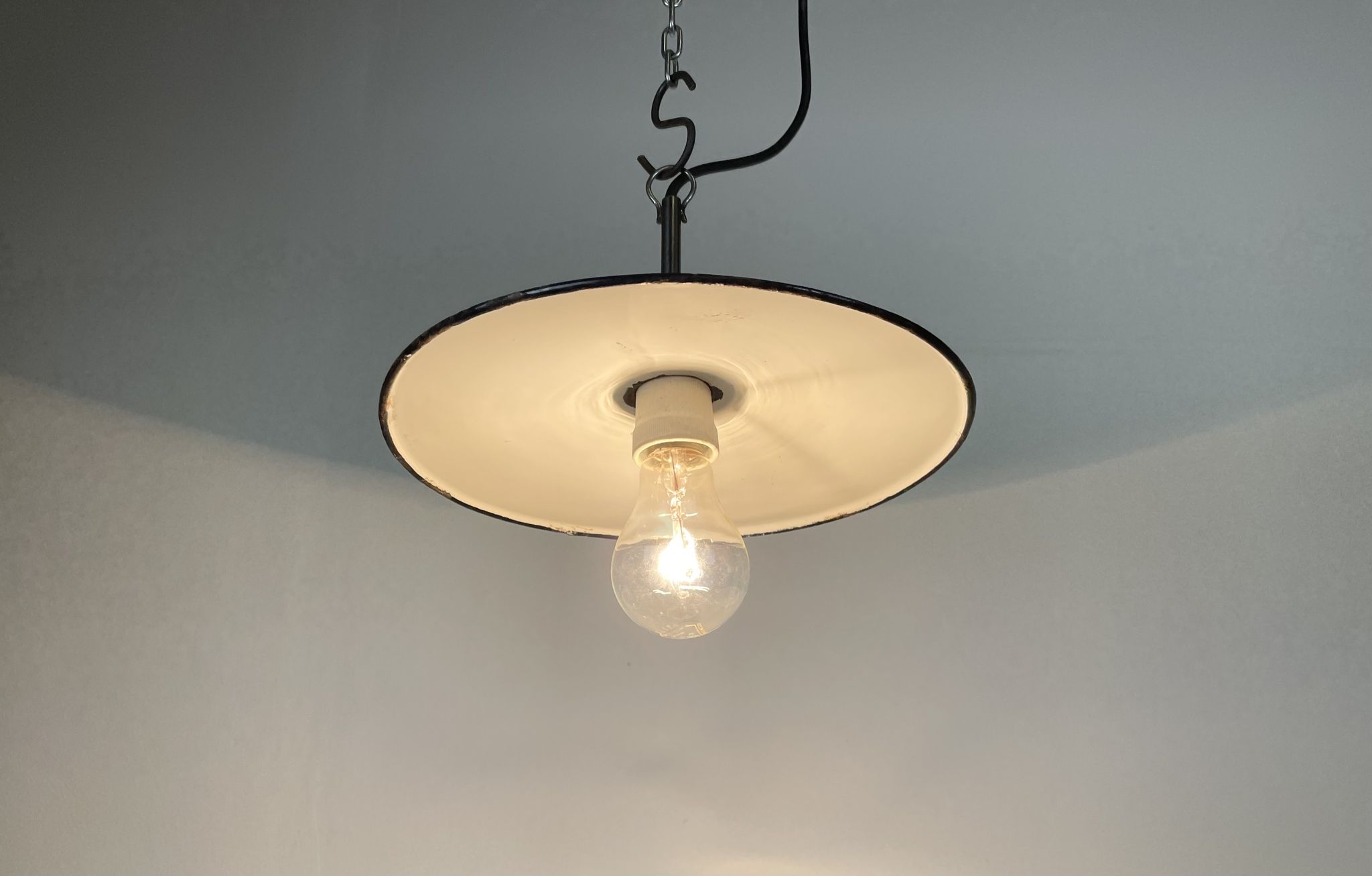 Industrial petrol enamel pendant light, 1970s