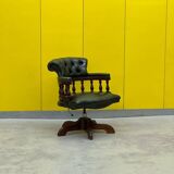 Chesterfield Revolving Captain's Chair with Green Leather Upholstery