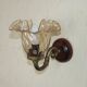 Vintage wooden and metal wall light with bronze effect, amber glass shade 5168