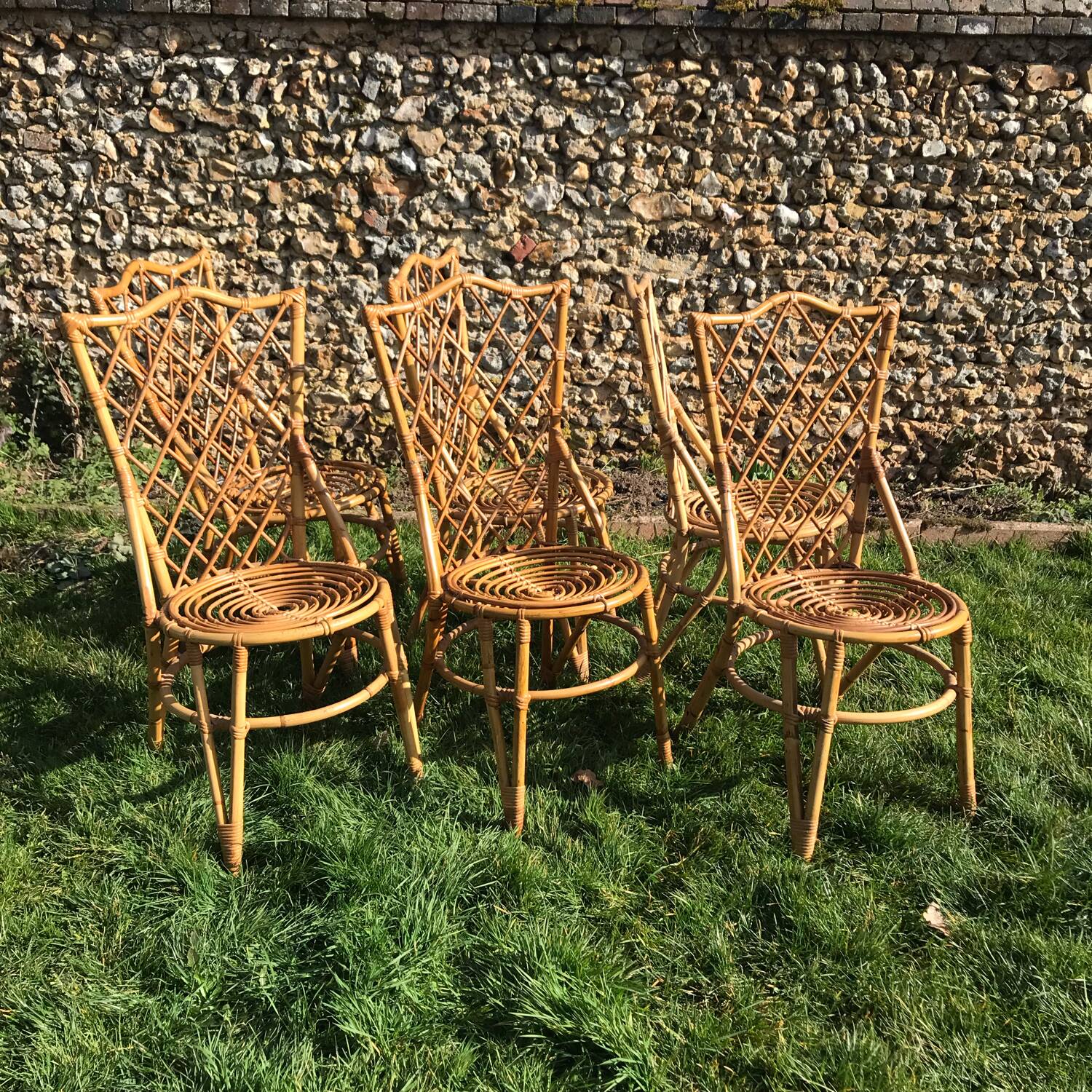 6 vintage wicker chairs 1960