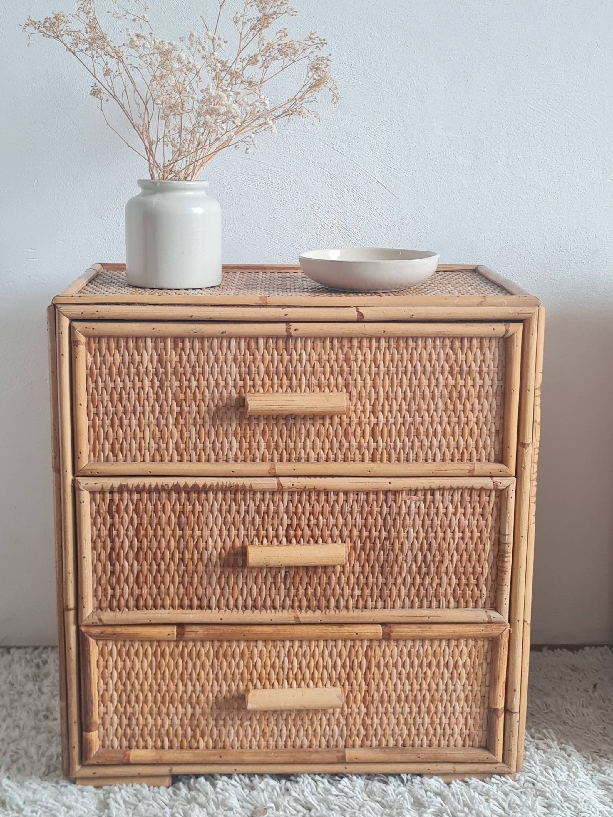 Pair of rattan bedside tables circa the 1970s.