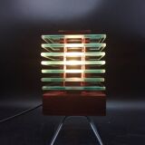 Desny Demeter glass and wood lamp, modernist art deco reissue