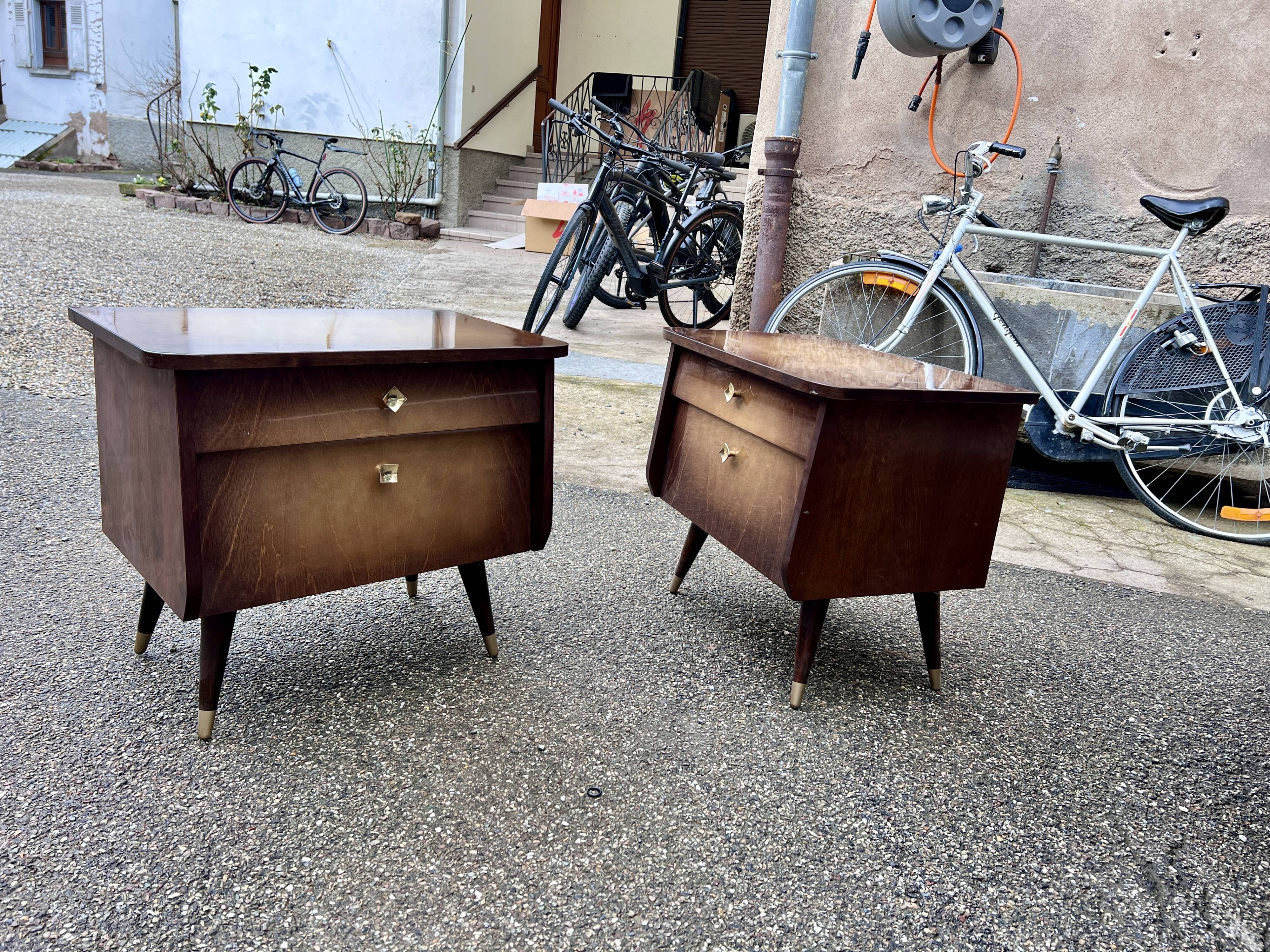 Pair of bedside tables, end of vintage sofa, old 1950