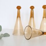 Set of 6 champagne flutes called 'trinquette' or 'cul sec' in mouth-blown glass, vintage