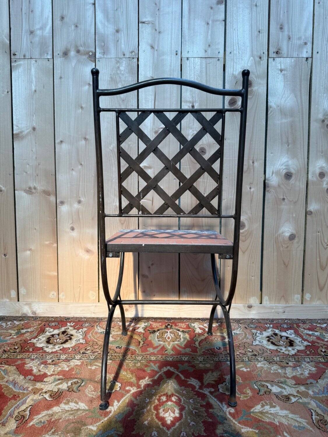 Suite de 6 chaises de jardin – Style méditerranéen années 1980 – Fer forgé