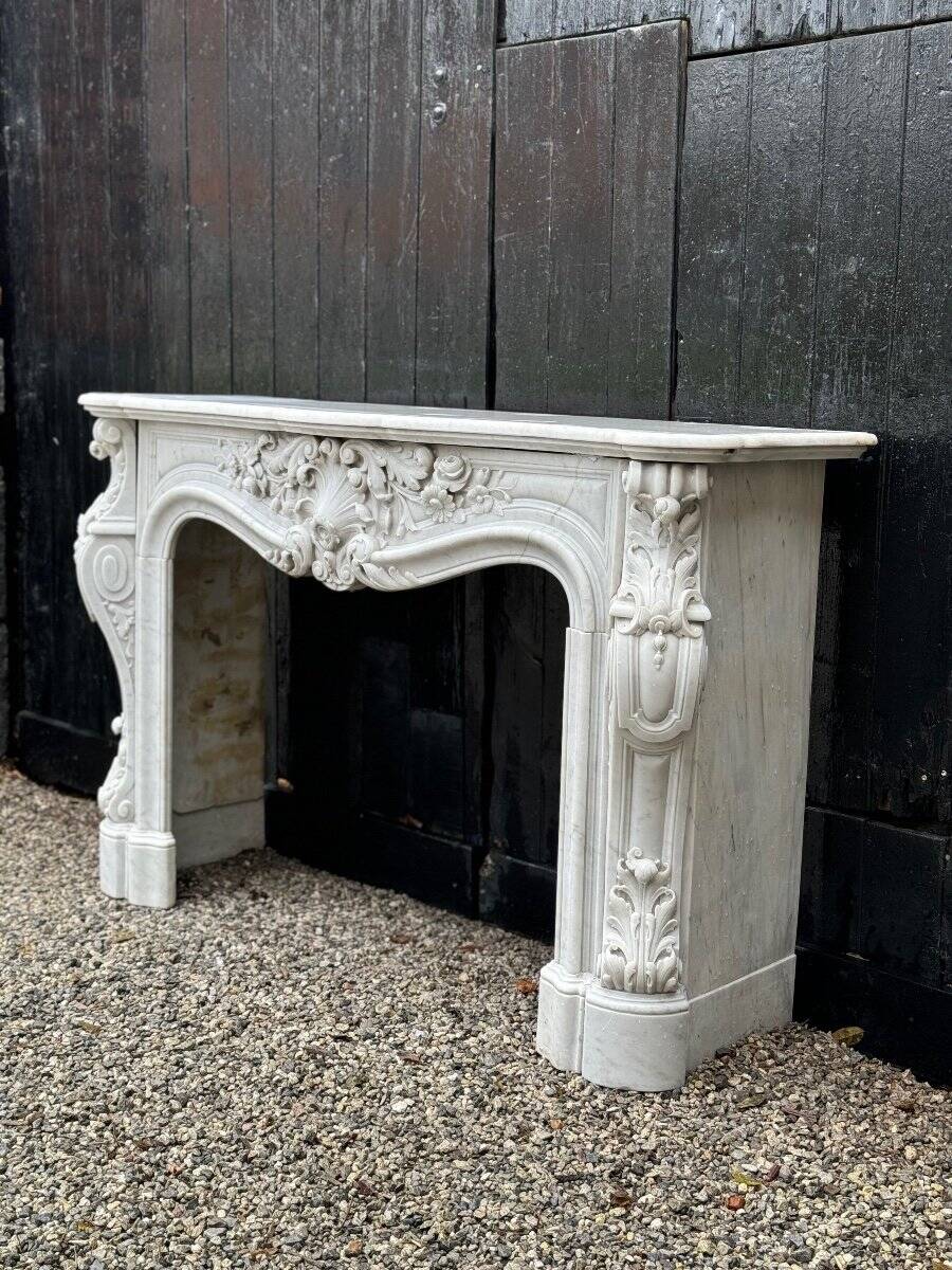 Imposing louis xv style fireplace in white carrara marble circa 1880