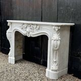 Imposing louis xv style fireplace in white carrara marble circa 1880