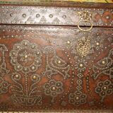 17th century studded leather travel trunk, richly decorated