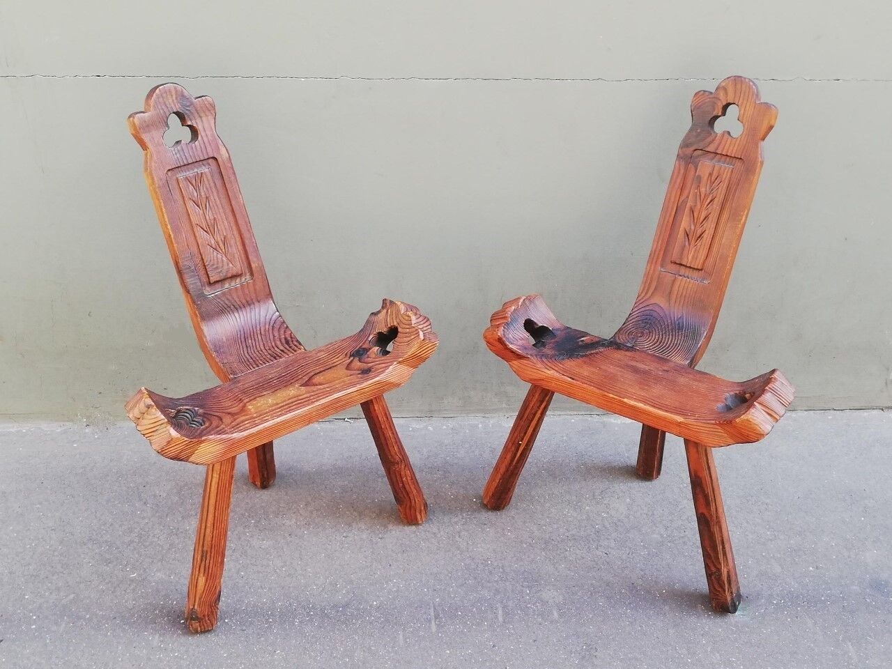 Pair of brutalist tripod stools
