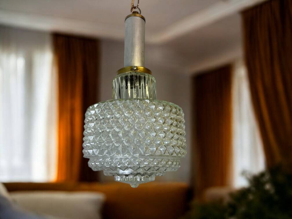 Small hobnail glass hanging lamp