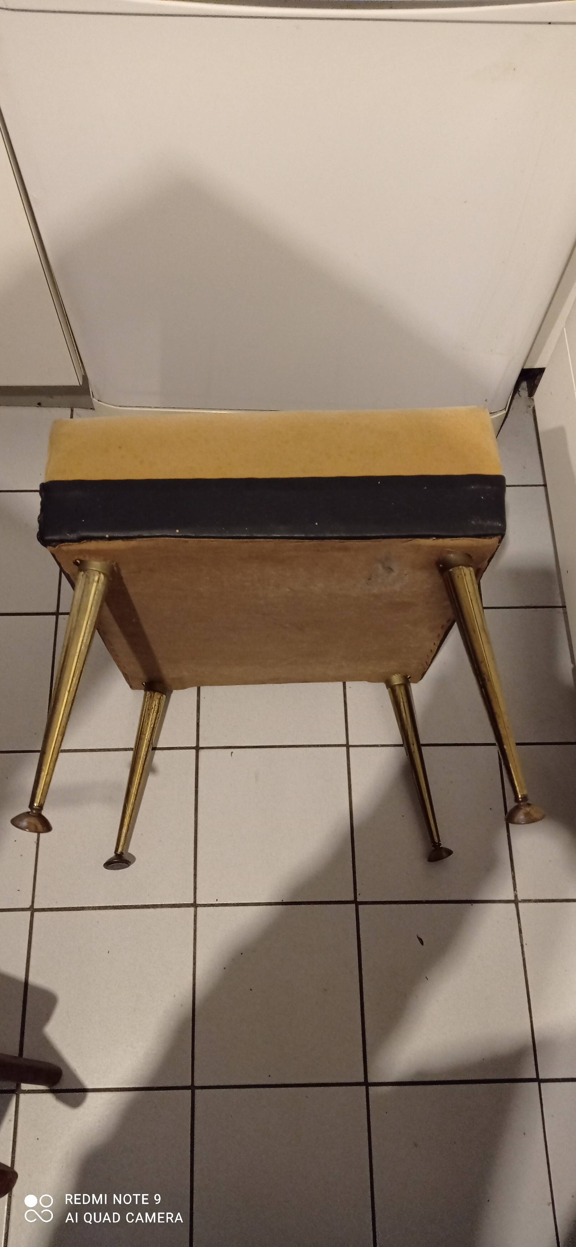 old footrest/pouf 4 brass compass legs 60s
