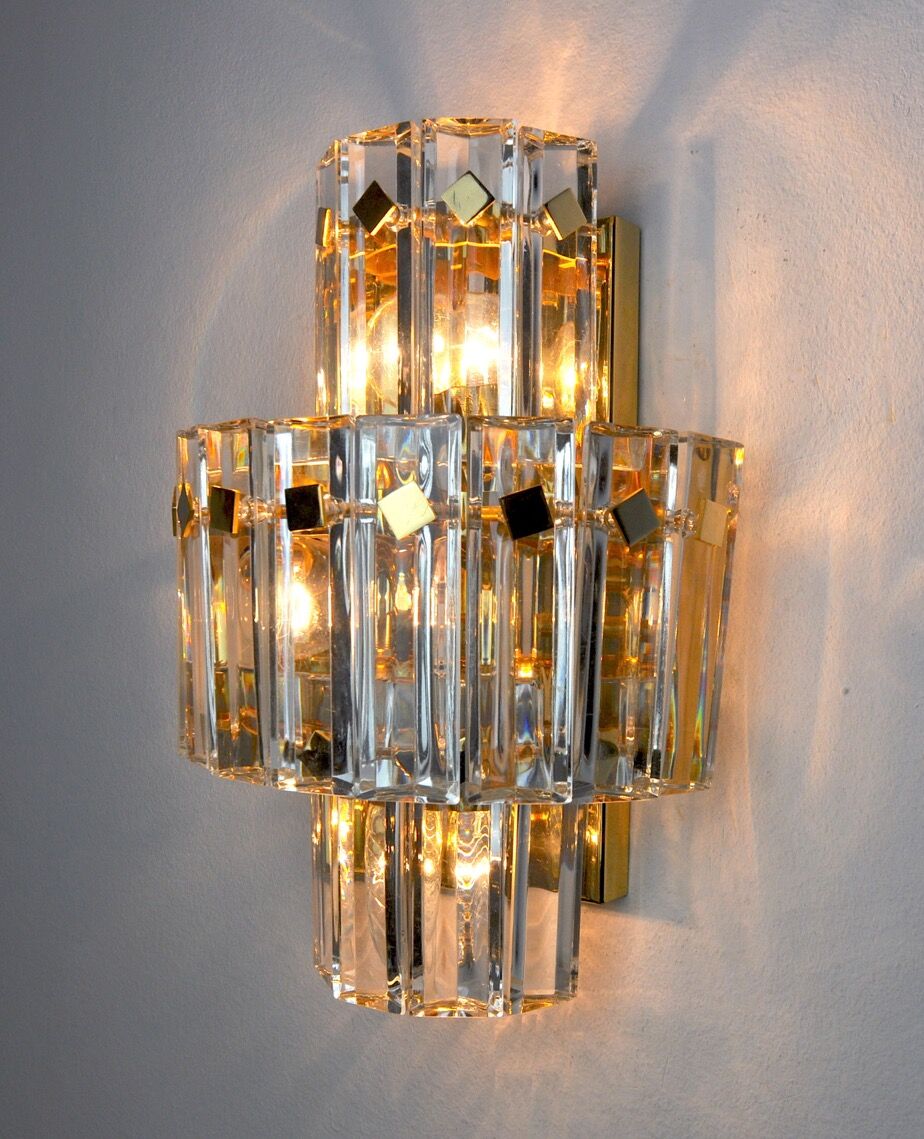 Kinkeldey wall lamp, cut crystals, 3 levels, Germany, 1970