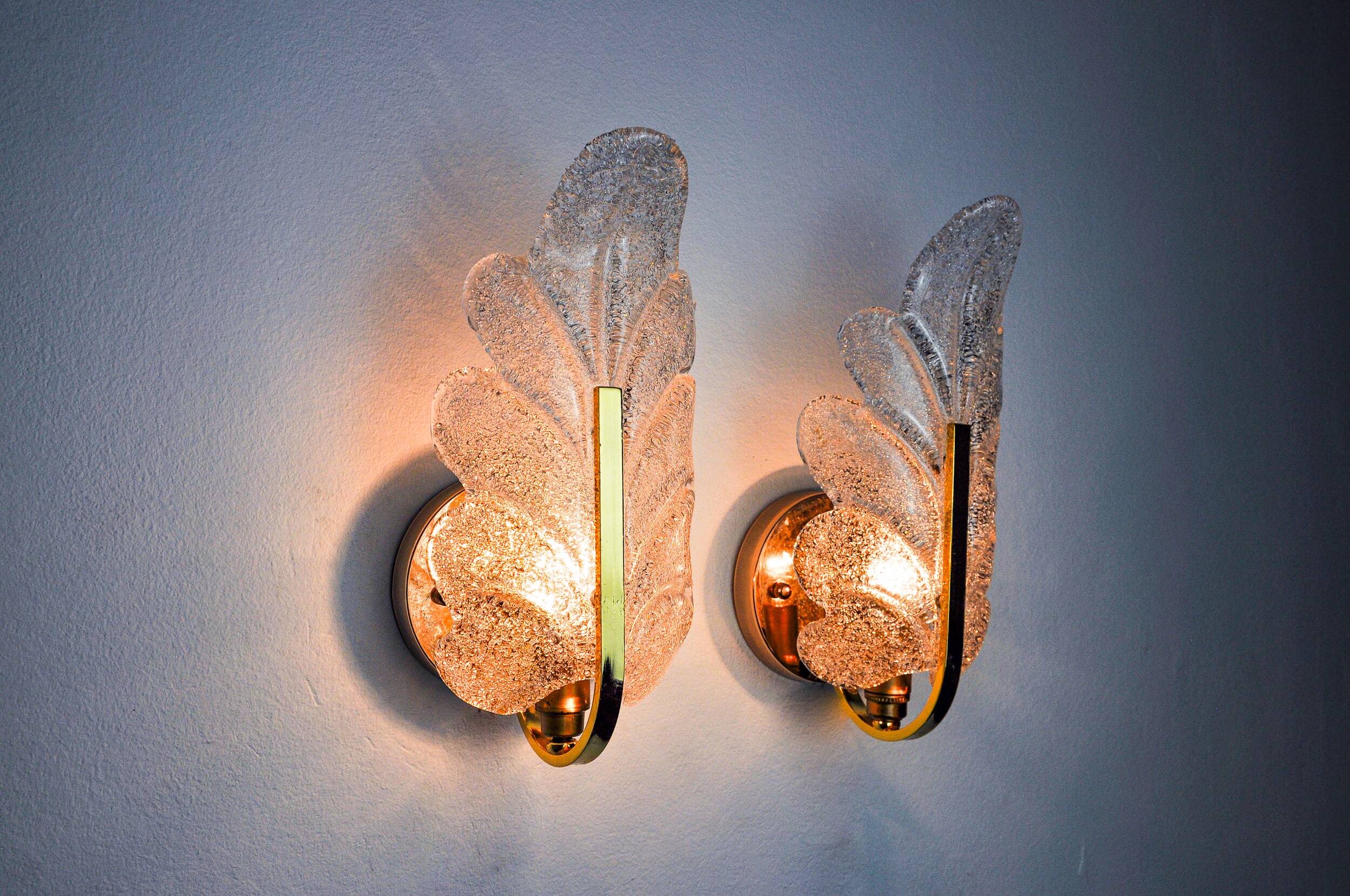 Pair of "leaf" wall lights by Carl Fagerlund, Murano glass, Germany, 1970