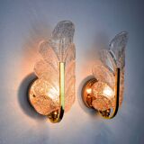 Pair of "leaf" wall lights by Carl Fagerlund, Murano glass, Germany, 1970