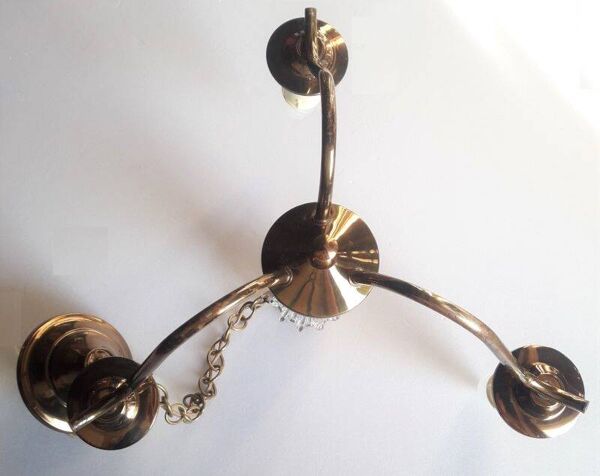 Lustre 1950, 1960 3 lumières métal doré et verre