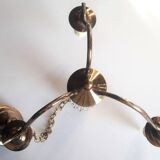 Chandelier 1950, 1960 3 lights gold metal and glass