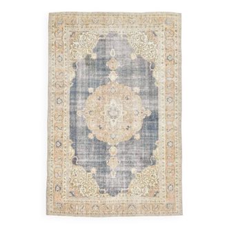 7x10 Turkish Classic Pattern Blue Beige Vintage Rug, 210x324Cm