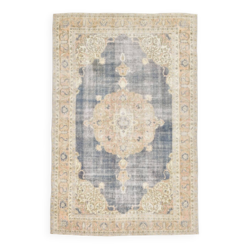 7x10 Turkish Classic Pattern Blue Beige Vintage Rug, 210x324Cm