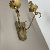 unique set of 2 brass Gio Ponti Style Theatre Wall Light Sconces, Italy, 1950s