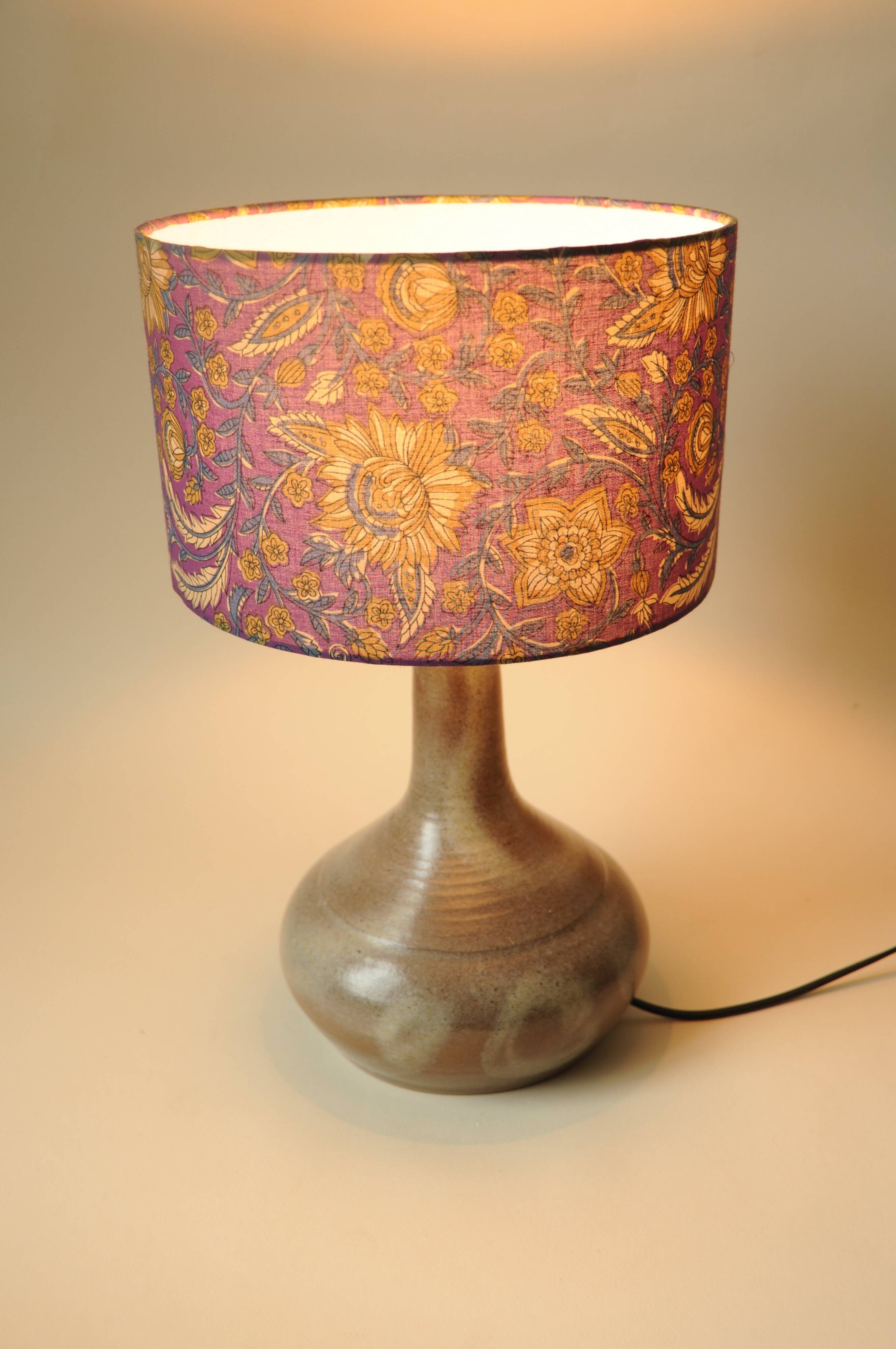Vintage Ceramic Lamp - Indian Purple Flower Shade - 70s Style
